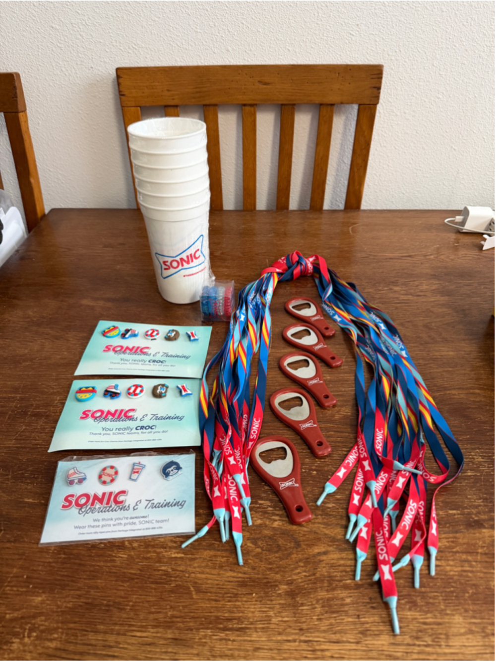 SONIC Drive-In Employee Operations Training Promo Lot Cups Laces Openers Pins